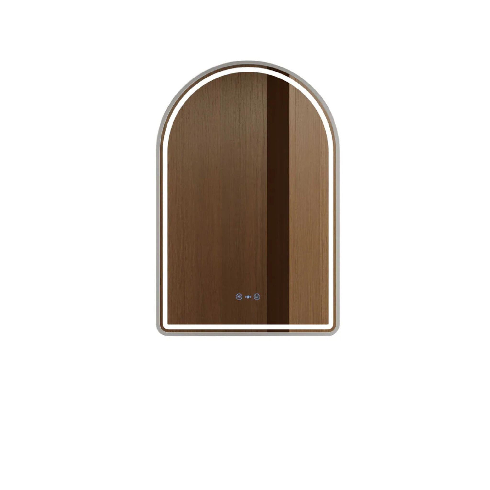 MERCIO VENUS FRAMED ARCH LED MIRROR BRUSHED NICKEL 600X900MM