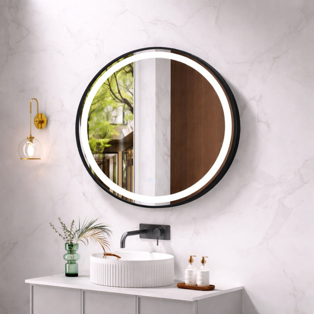 MERCIO VENUS FRAMED ROUND LED MIRROR MATTE BLACK 900X900MM