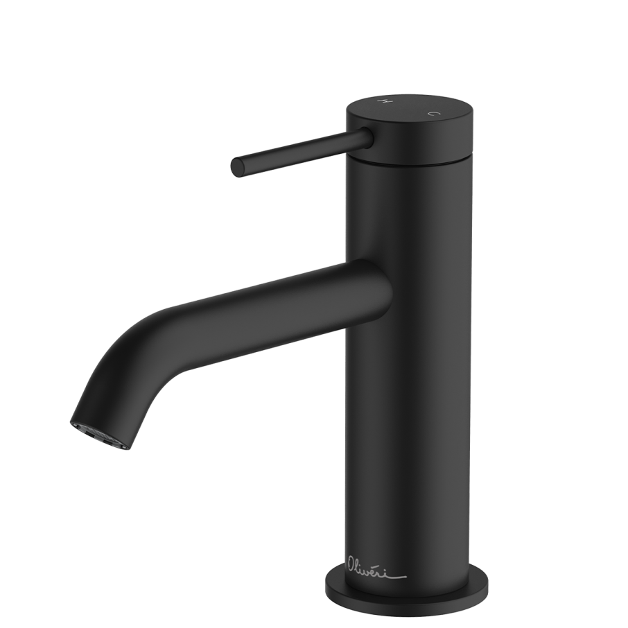 OLIVERI VENICE LEAD FREE CURVED BASIN MIXER 153MM MATTE BLACK