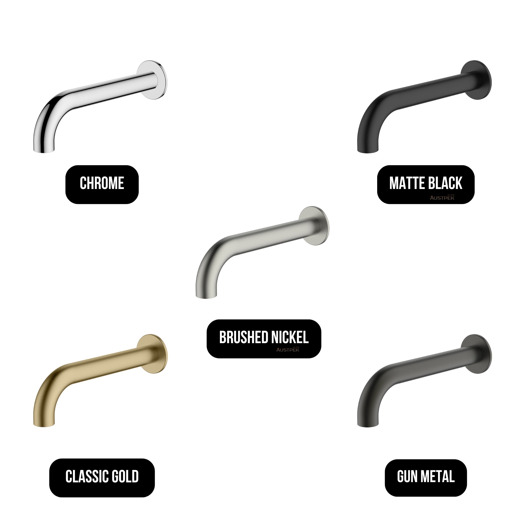 OLIVERI VENICE LEAD FREE CURVED WALL SPOUT 207MM BRUSHED NICKEL