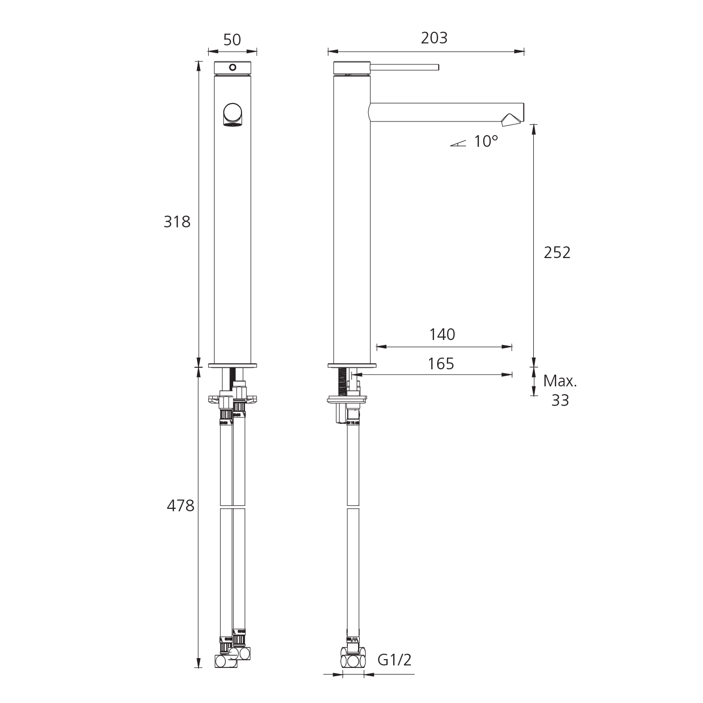 OLIVERI VENICE LEAD FREE STRAIGHT TOWER BASIN MIXER 318MM CLASSIC GOLD