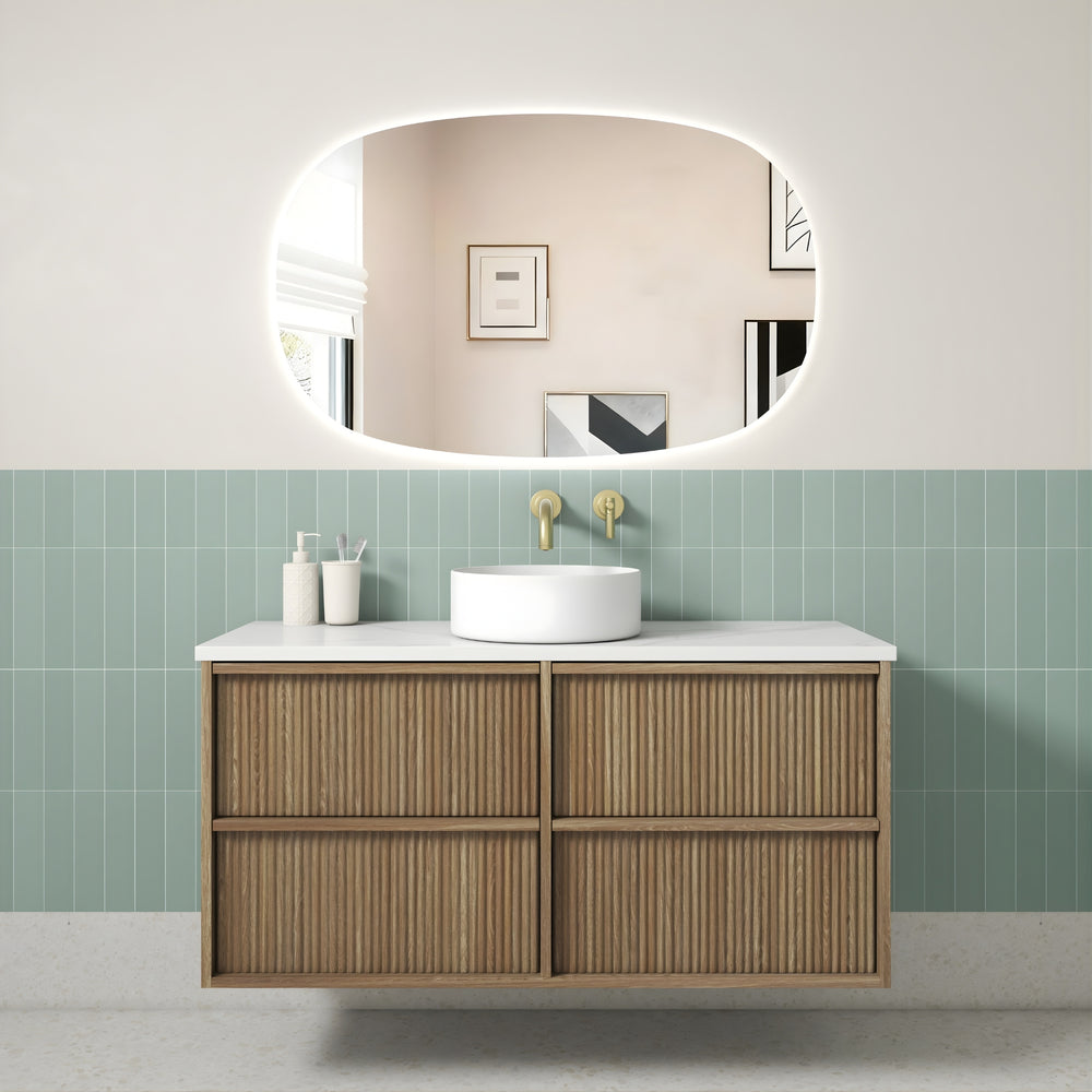 AULIC VENETTA HARVEST OAK 1200MM SINGLE BOWL FLUTED WALL HUNG VANITY
