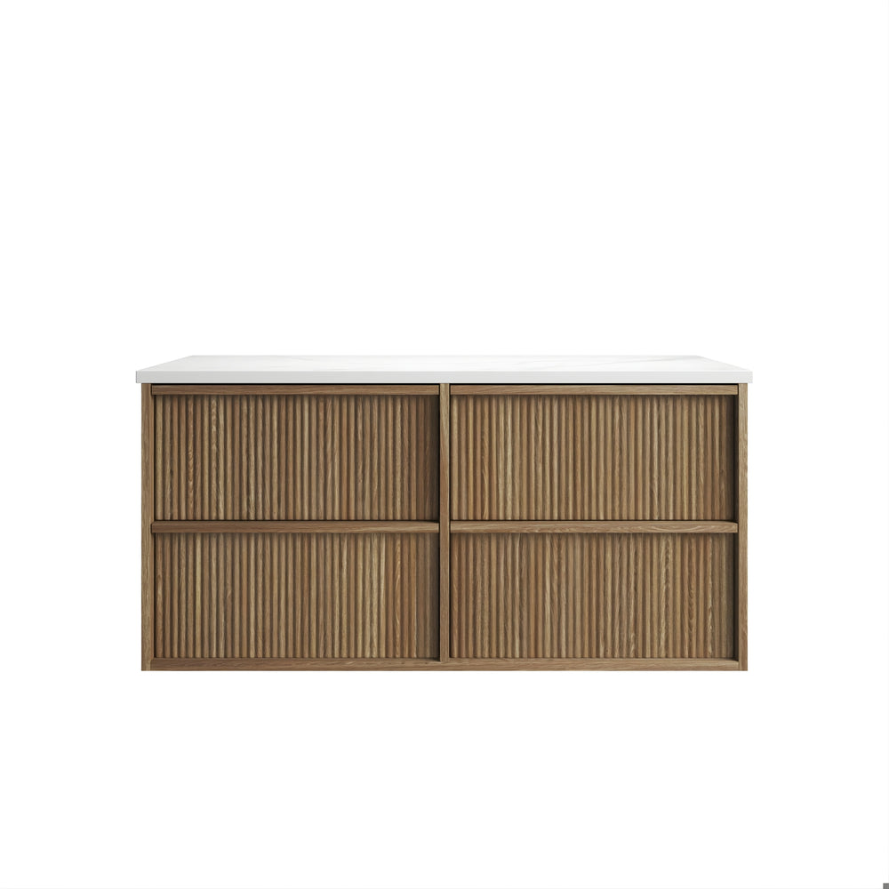 AULIC VENETTA HARVEST OAK 1200MM SINGLE BOWL FLUTED WALL HUNG VANITY