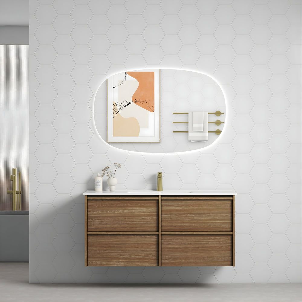 AULIC VENETTA HARVEST OAK 1200MM SINGLE BOWL FRAMED WALL HUNG VANITY