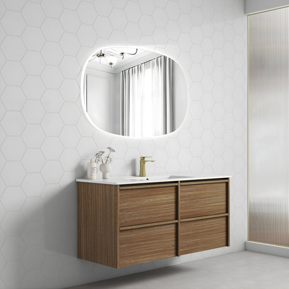 AULIC VENETTA HARVEST OAK 1200MM SINGLE BOWL FRAMED WALL HUNG VANITY