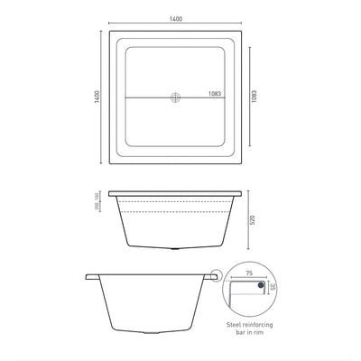 DECINA VENICE INSET CONTOUR SPA BATH GLOSS WHITE 1400MM WITH 20-JETS