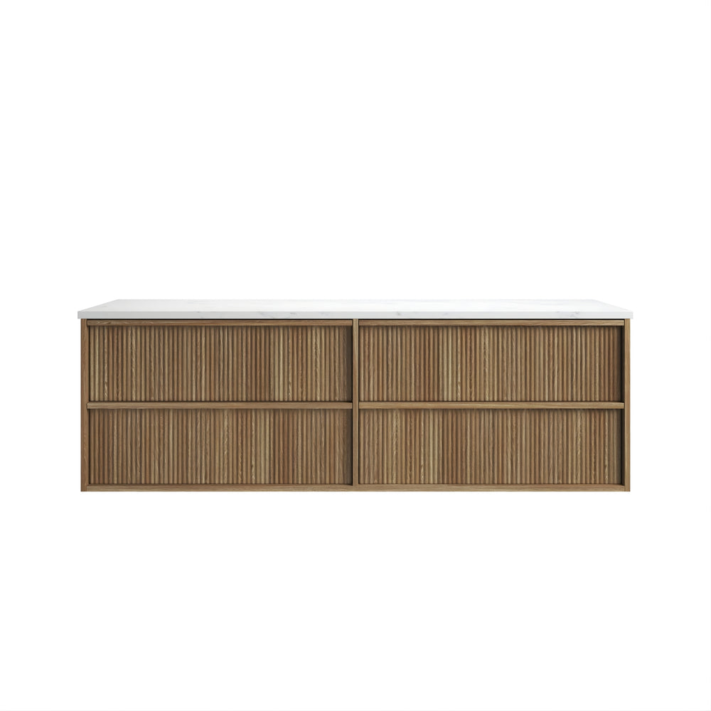 AULIC VENETTA HARVEST OAK 1800MM DOUBLE BOWL FLUTED WALL HUNG VANITY