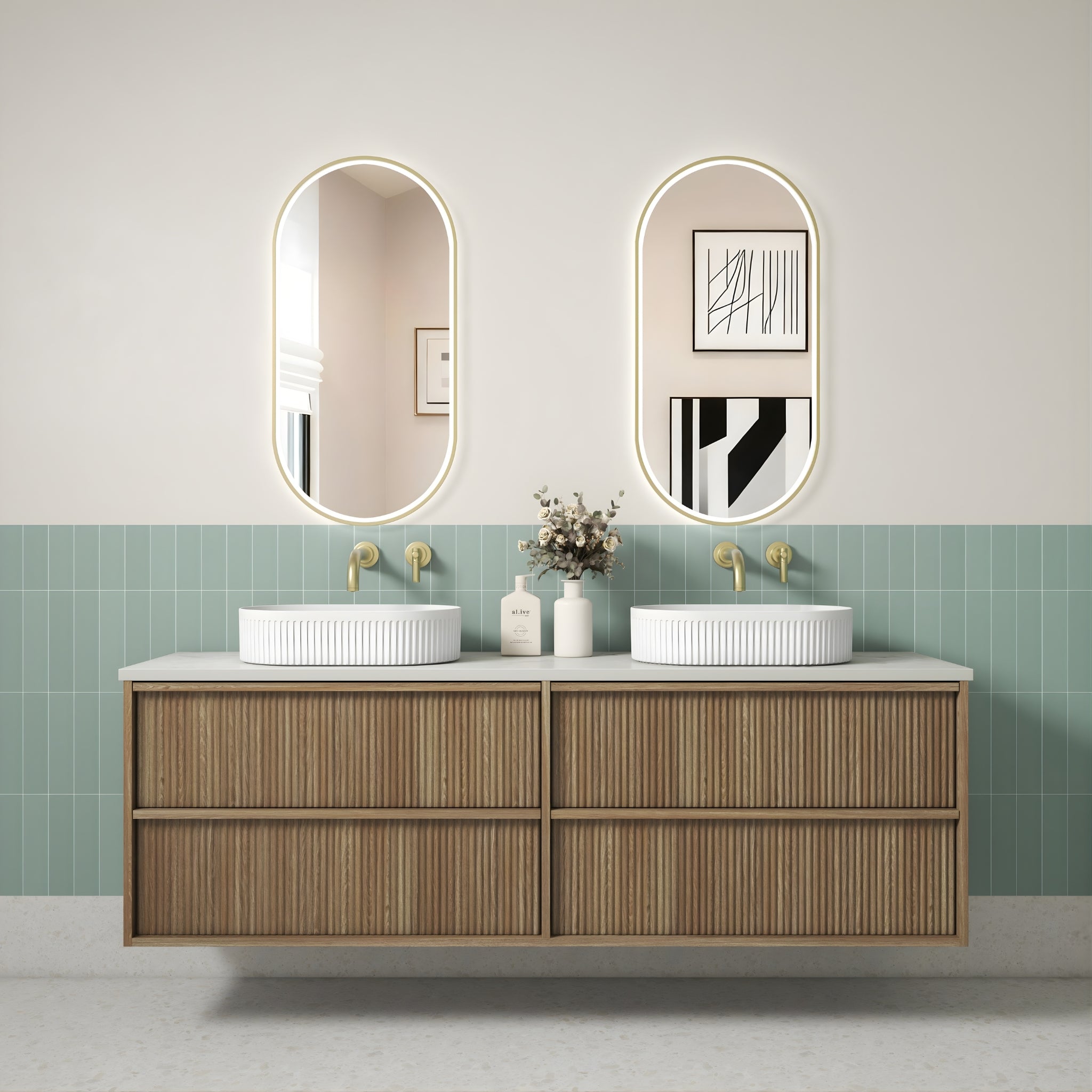 AULIC VENETTA HARVEST OAK 1800MM DOUBLE BOWL WALL HUNG VANITY