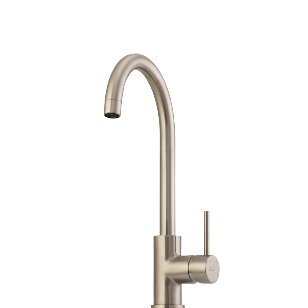 OLIVERI VENICE GOOSE NECK KITCHEN MIXER 362MM BRUSHED NICKEL