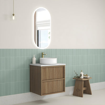 AULIC VENETTA HARVEST OAK 600MM SINGLE BOWL FLUTED WALL HUNG VANITY