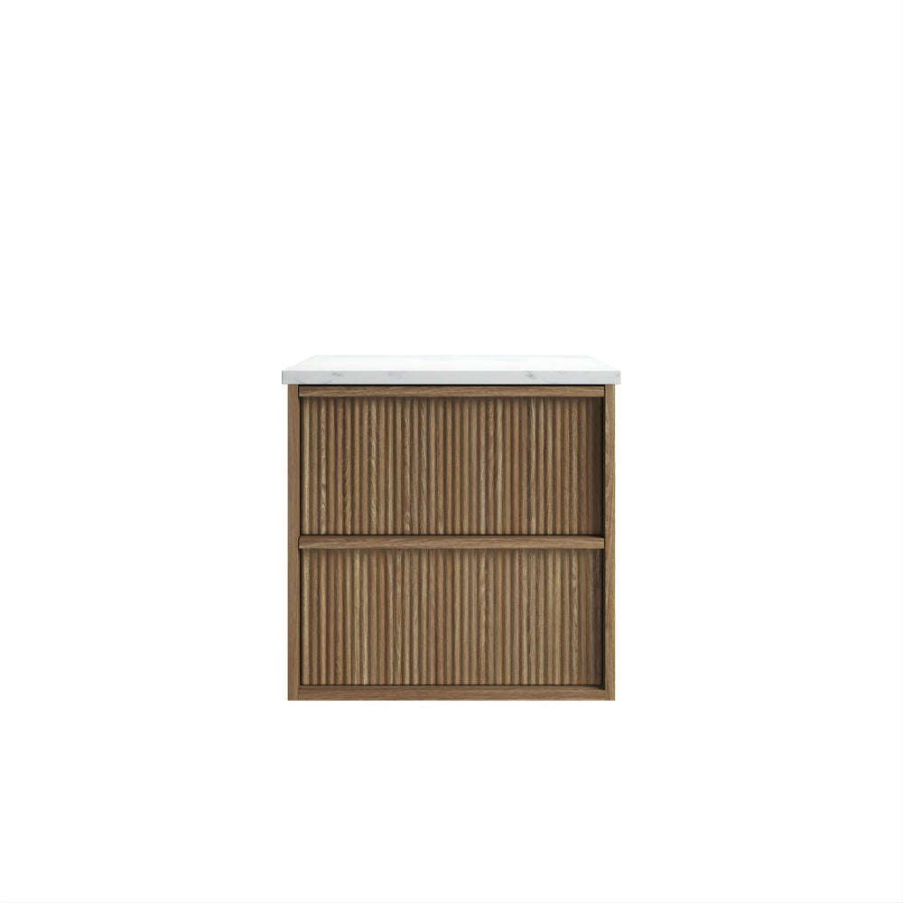 AULIC VENETTA HARVEST OAK 600MM SINGLE BOWL FLUTED WALL HUNG VANITY