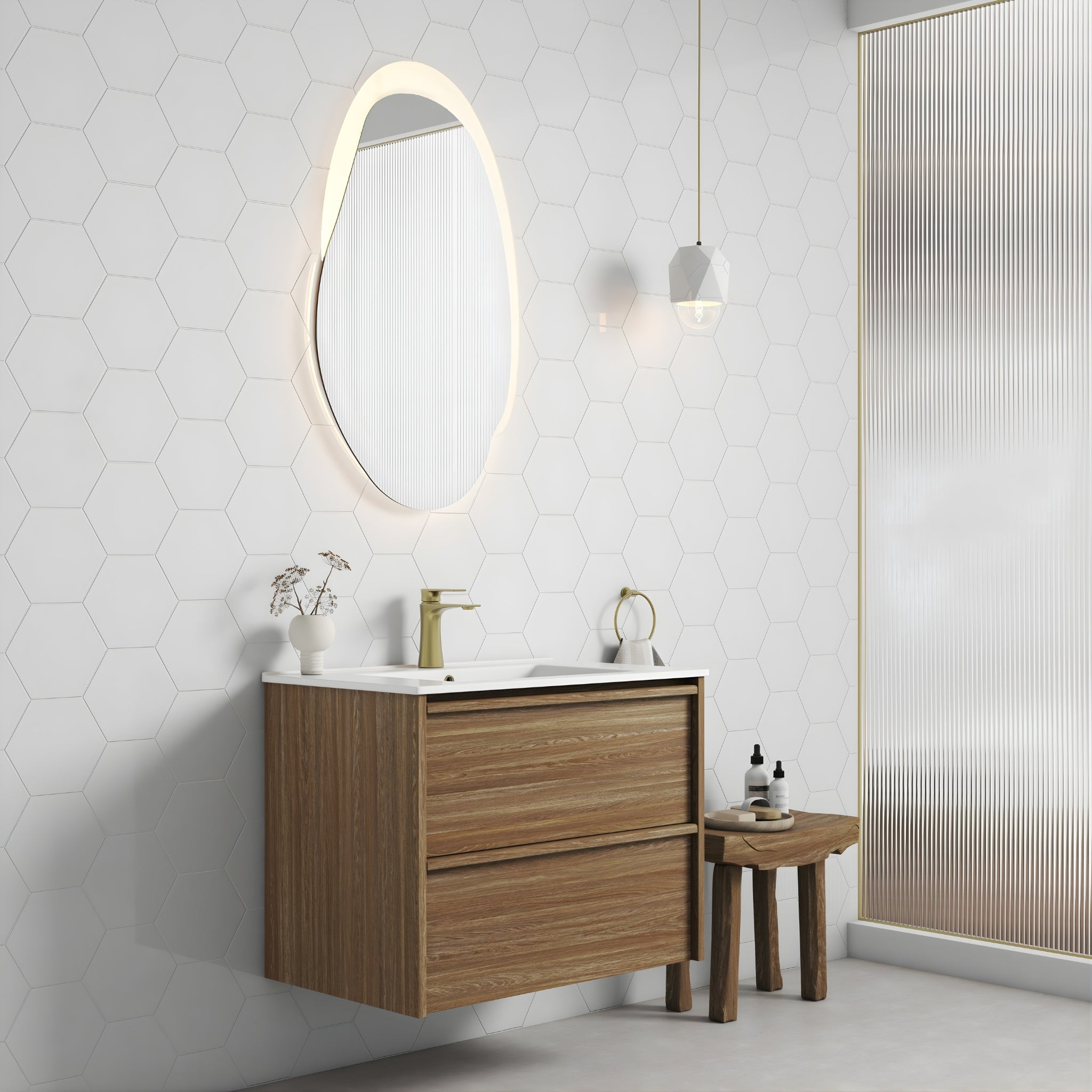 AULIC VENETTA HARVEST OAK 750MM SINGLE BOWL FRAMED WALL HUNG VANITY