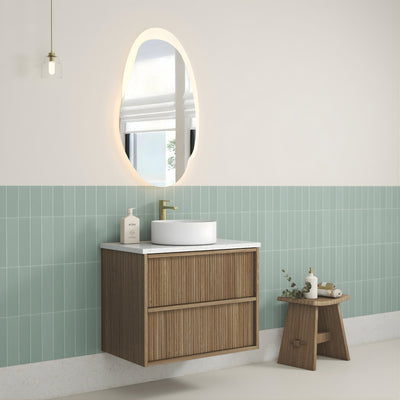 AULIC VENETTA HARVEST OAK 750MM SINGLE BOWL FLUTED WALL HUNG VANITY