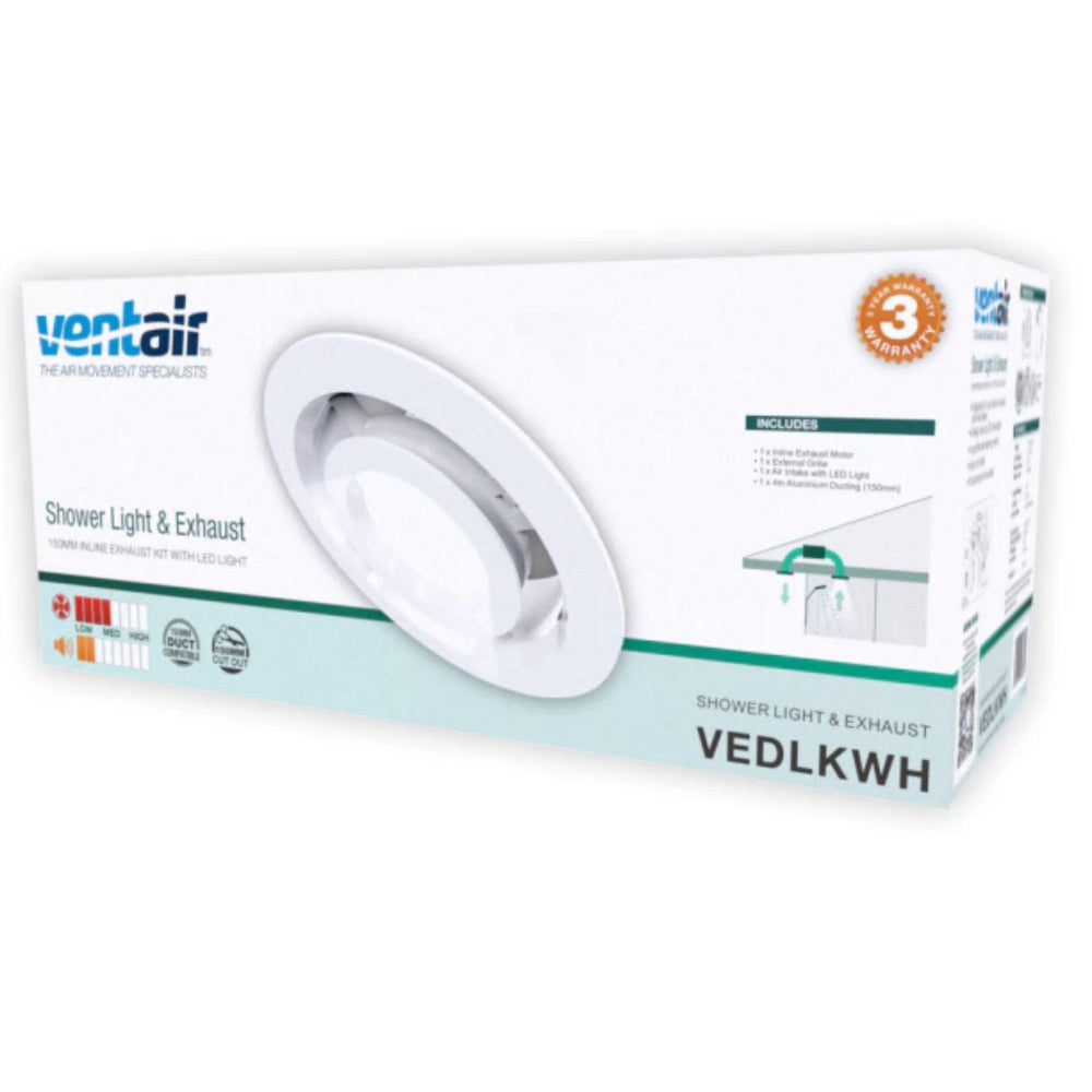 VENTAIR SHOWER LIGHT & EXHAUST KIT WHITE
