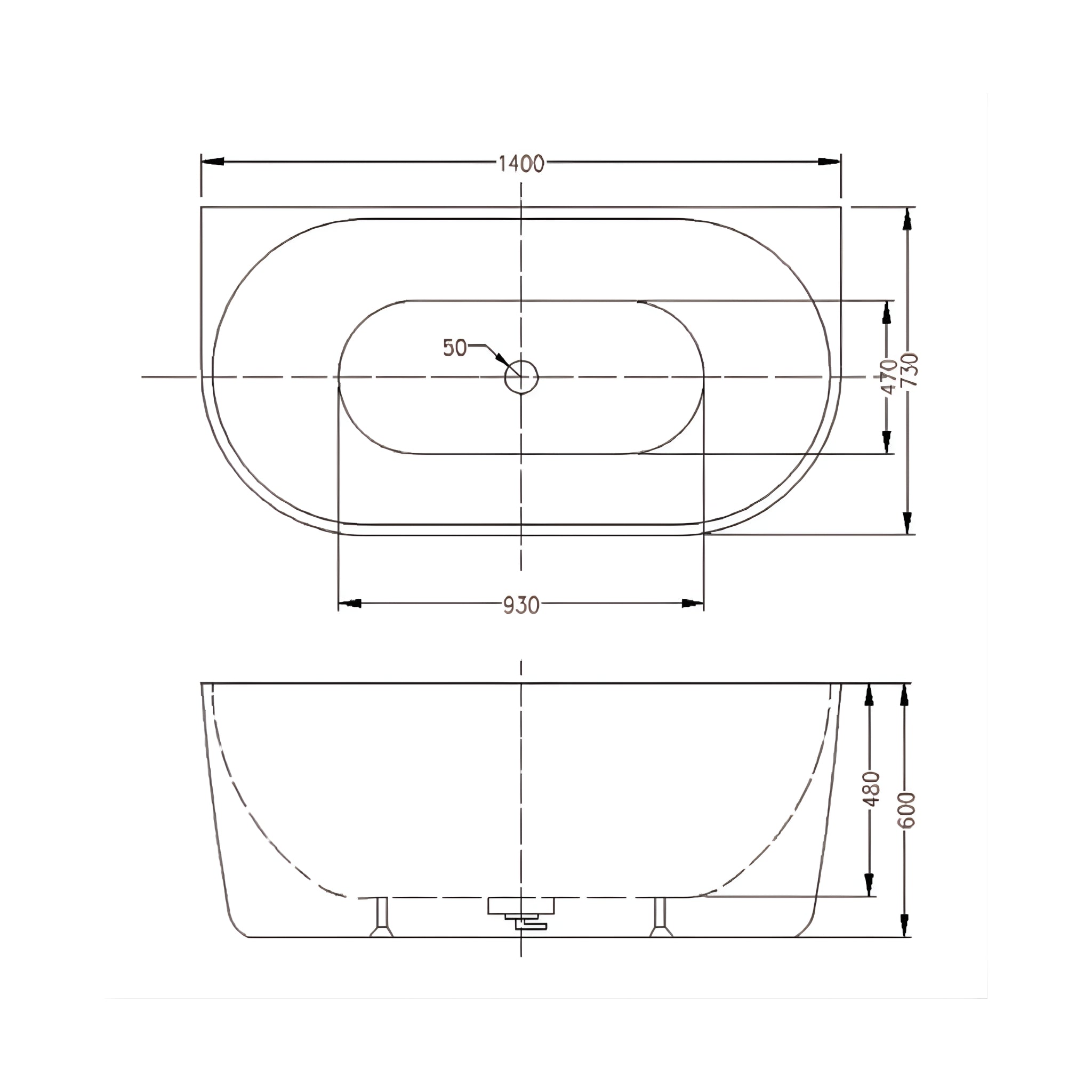 INFINITY VENUS BACK-TO-WALL BATHTUB MATTE WHITE (AVAILABLE IN 1400MM, 1500MM, AND 1700MM)