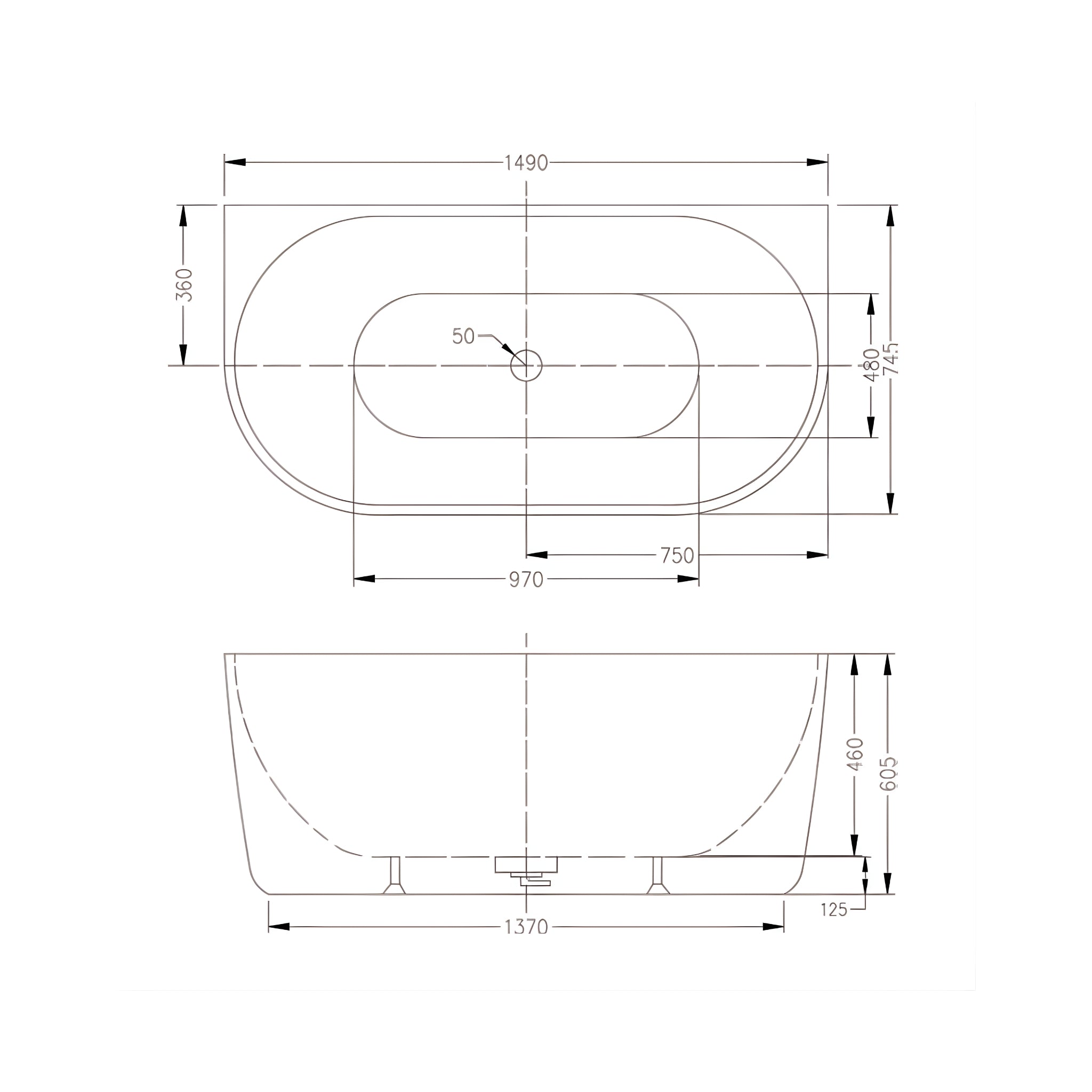 INFINITY VENUS BACK-TO-WALL BATHTUB MATTE WHITE (AVAILABLE IN 1400MM, 1500MM, AND 1700MM)