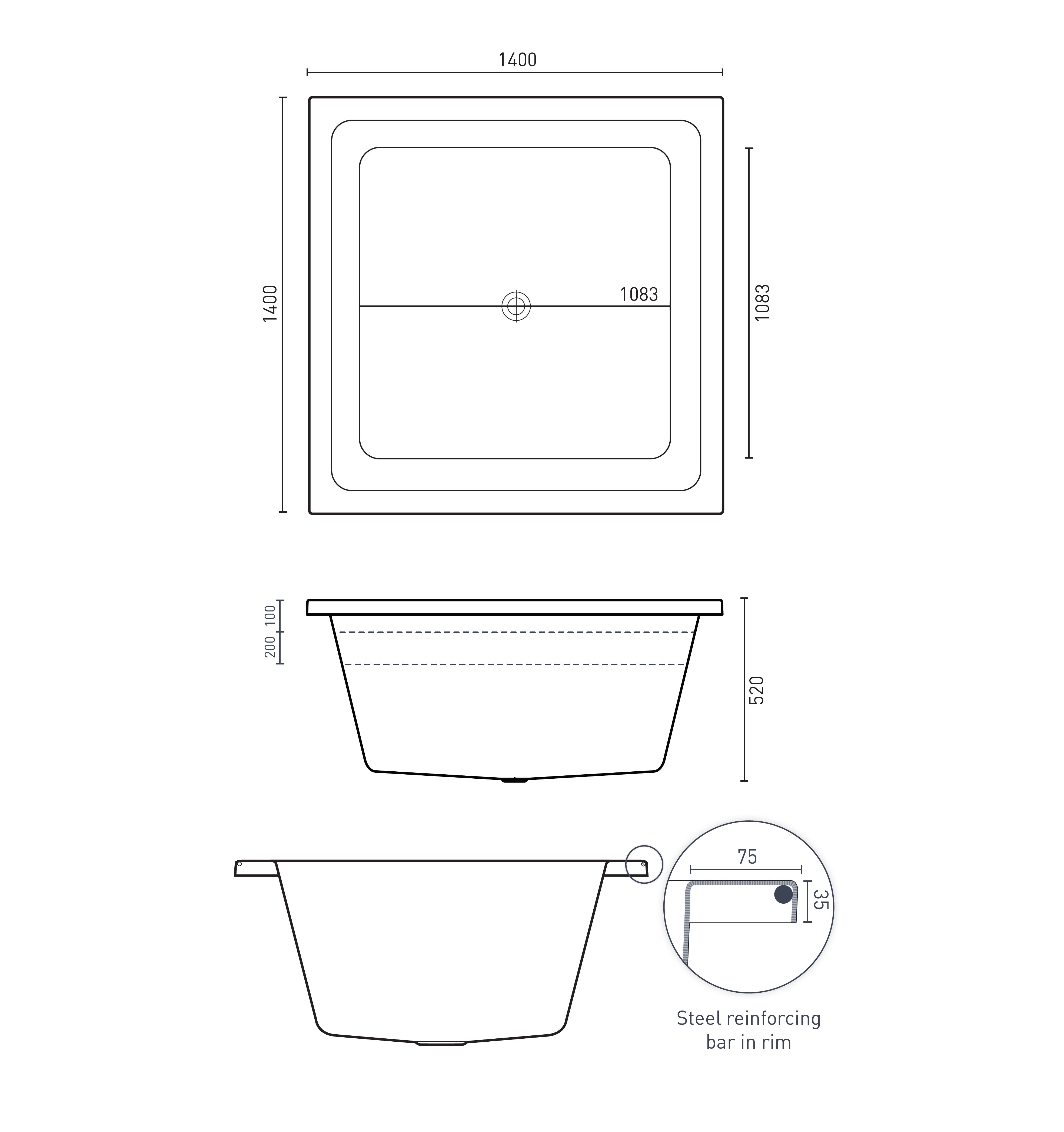 DECINA VENICE INSET DOLCE VITA SPA BATH GLOSS WHITE 1400MM WITH 28-JETS