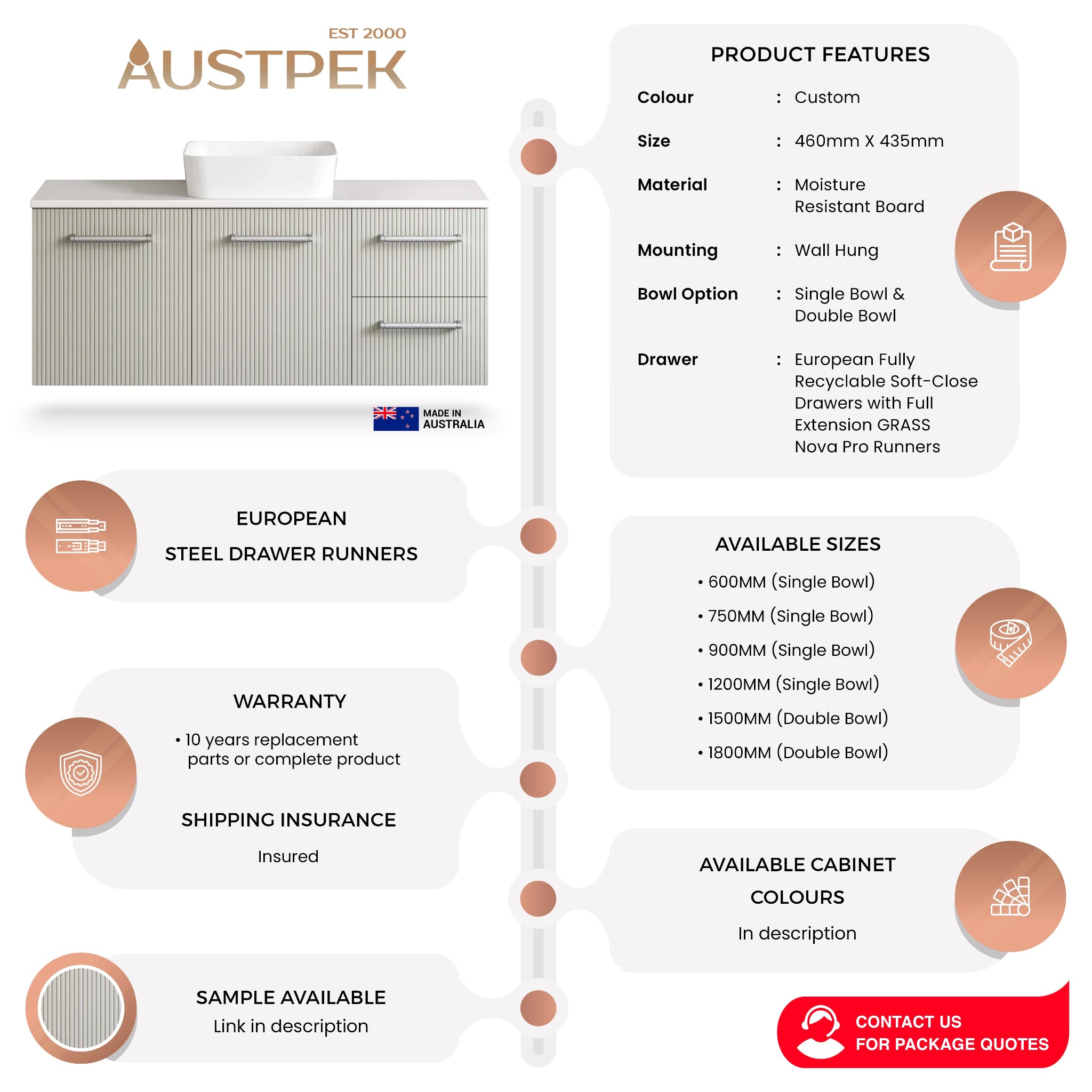 TIMBERLINE VICTORIA CUSTOM WALL HUNG VANITY (ALL SIZING)