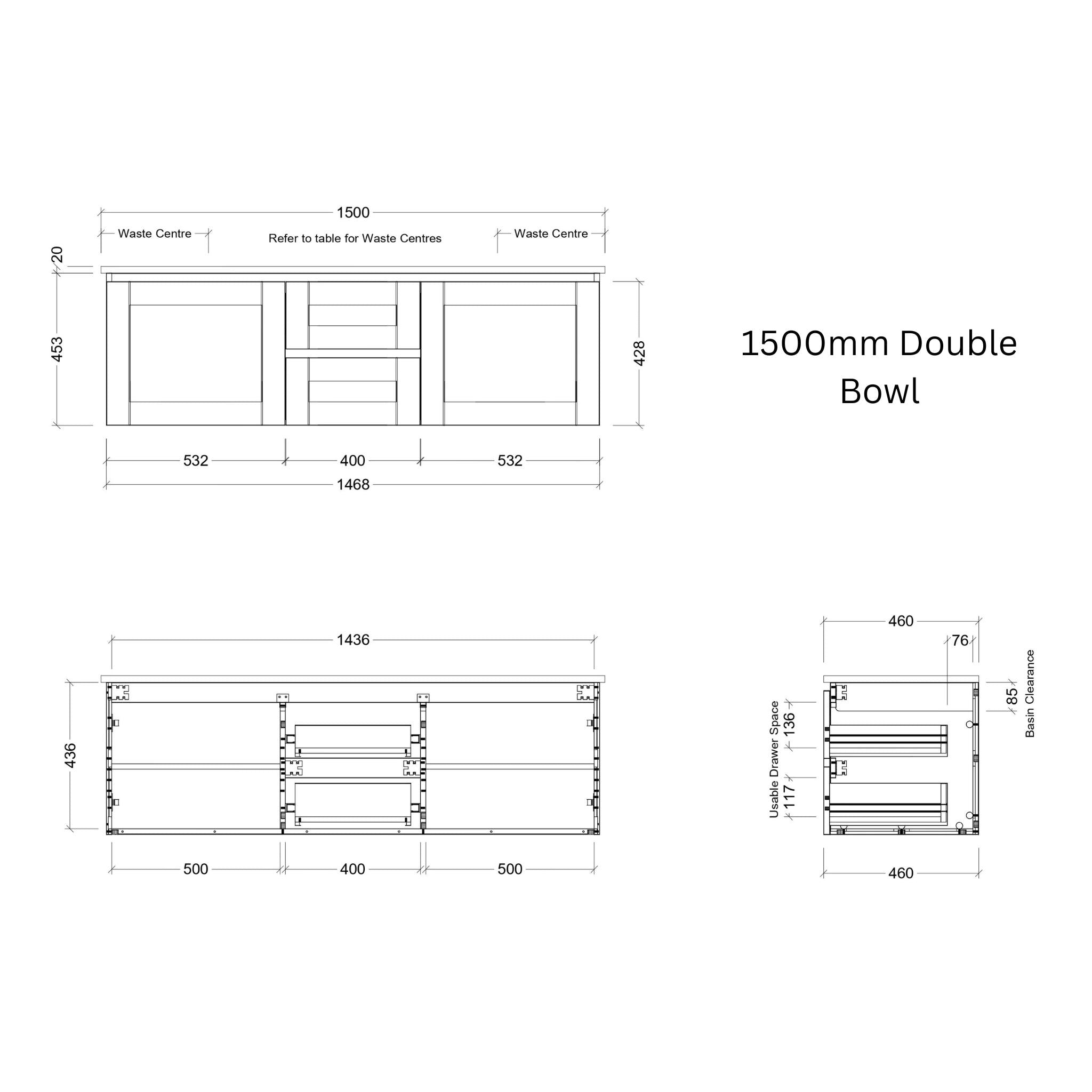 TIMBERLINE VICTORIA CUSTOM WALL HUNG VANITY (ALL SIZING)