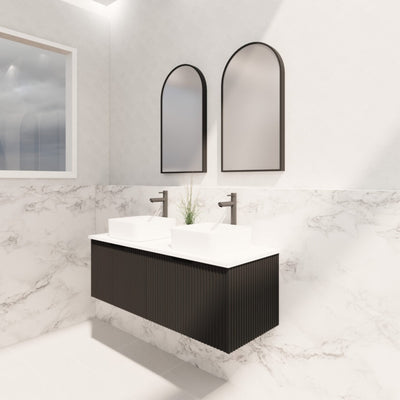 RIVA VIENNA MATTE BLACK 1200MM DOUBLE BOWL WALL HUNG VANITY