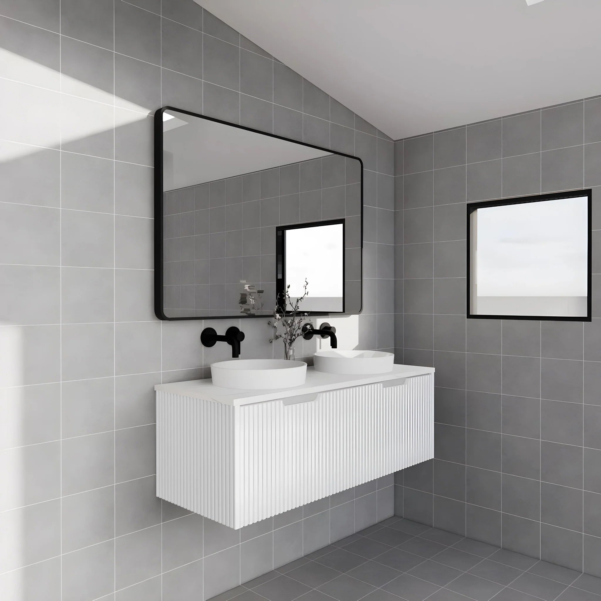 RIVA VIENNA MATTE WHITE 1200MM DOUBLE BOWL WALL HUNG VANITY