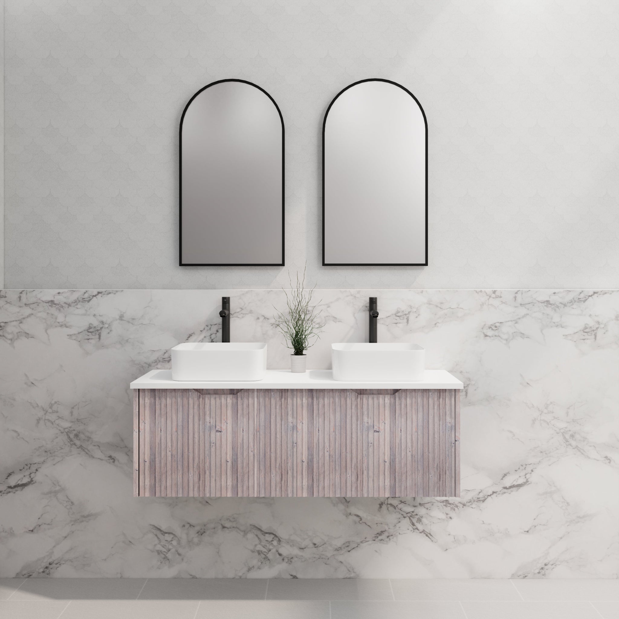RIVA VIENNA WHITE OAK 1200MM DOUBLE BOWL WALL HUNG VANITY