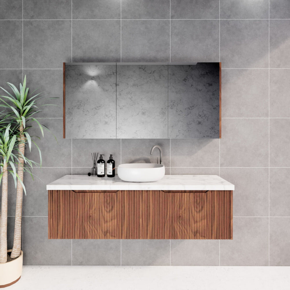 RIVA VIENNA BROWN OAK 1500MM SINGLE BOWL WALL HUNG VANITY