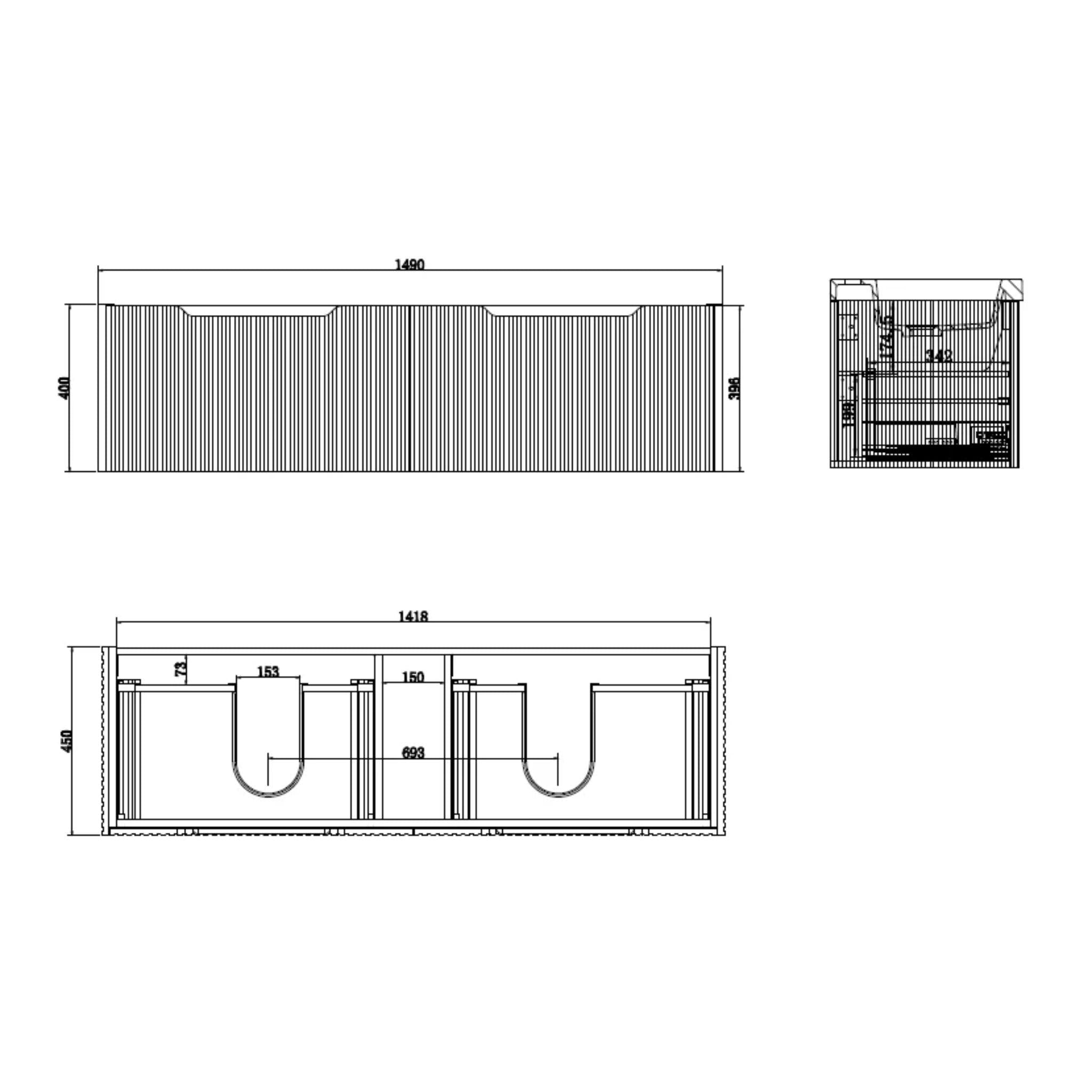 RIVA VIENNA MATTE BLACK 1500MM DOUBLE BOWL WALL HUNG VANITY