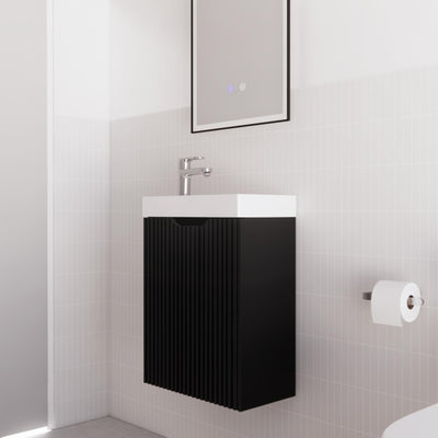RIVA VIENNA MATTE BLACK 450MM SPACE SAVING SINGLE BOWL WALL HUNG VANITY