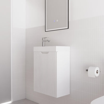 RIVA VIENNA MATTE WHITE 450MM SPACE SAVING SINGLE BOWL WALL HUNG VANITY