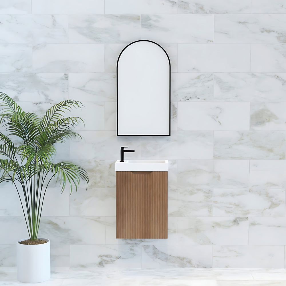 RIVA VIENNA SOLID TIMBER 450MM SPACE SAVING SINGLE BOWL WALL HUNG VANITY