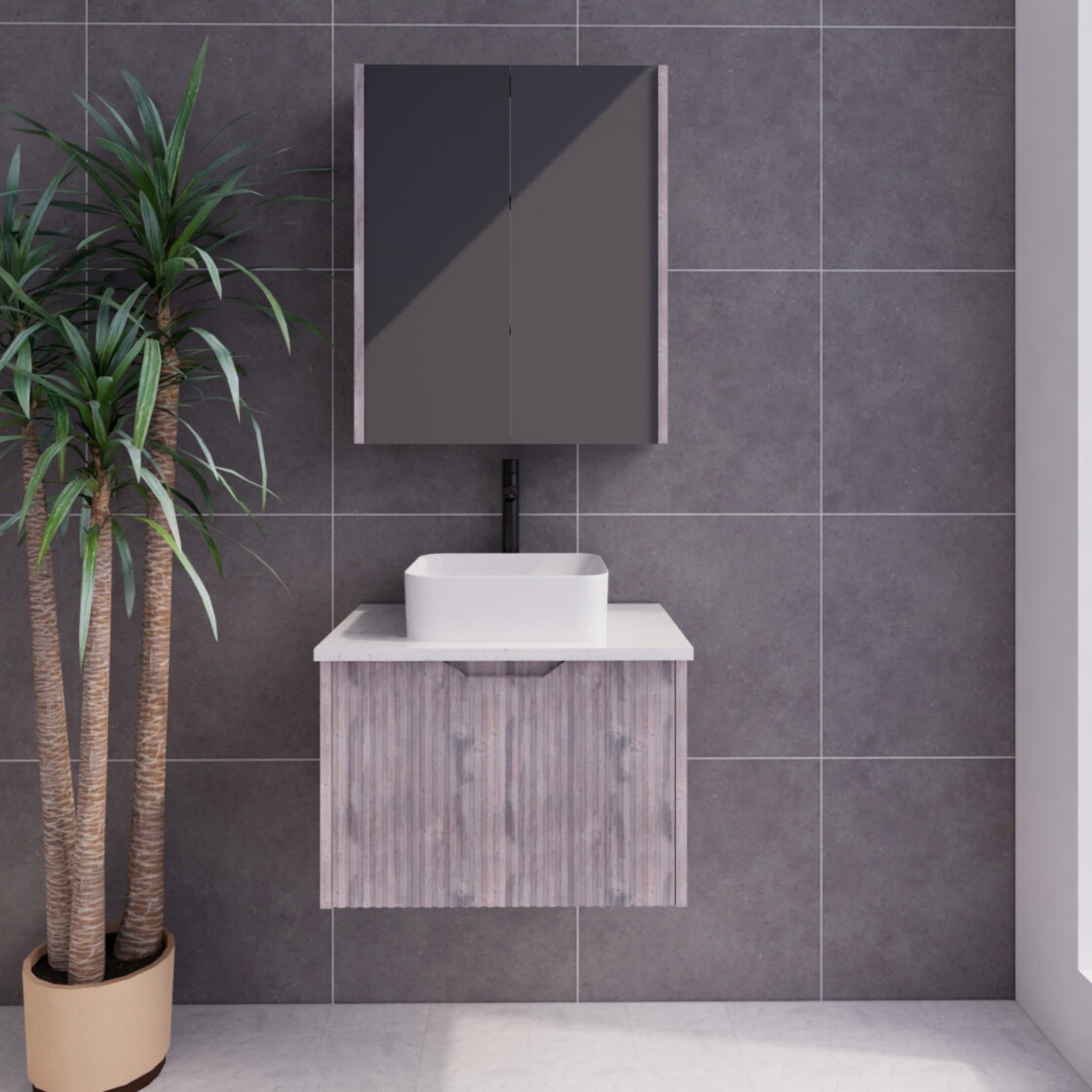 RIVA VIENNA WHITE OAK 600MM SINGLE BOWL WALL HUNG VANITY