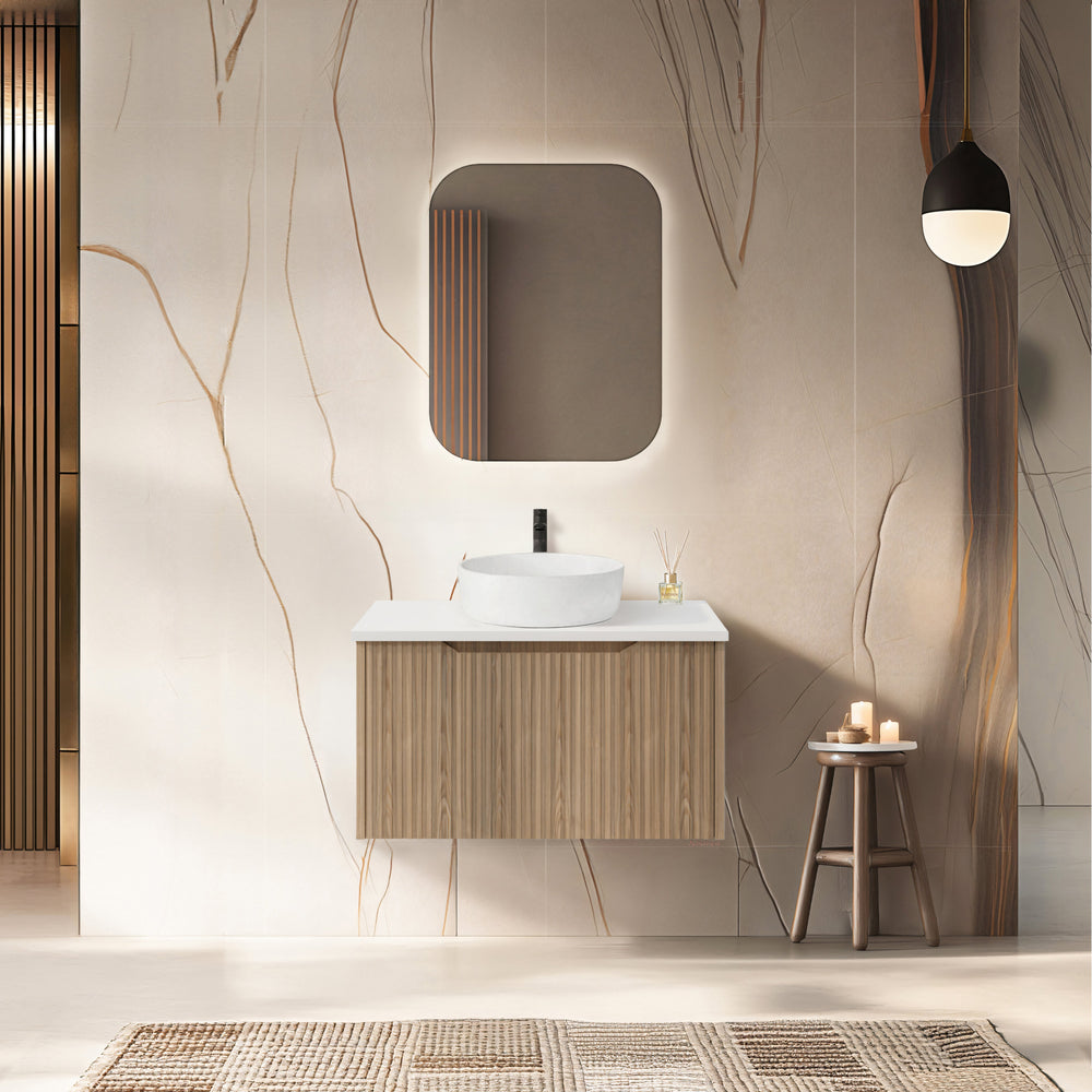 RIVA VIENNA AMERICAN OAK 750MM SINGLE BOWL WALL HUNG VANITY