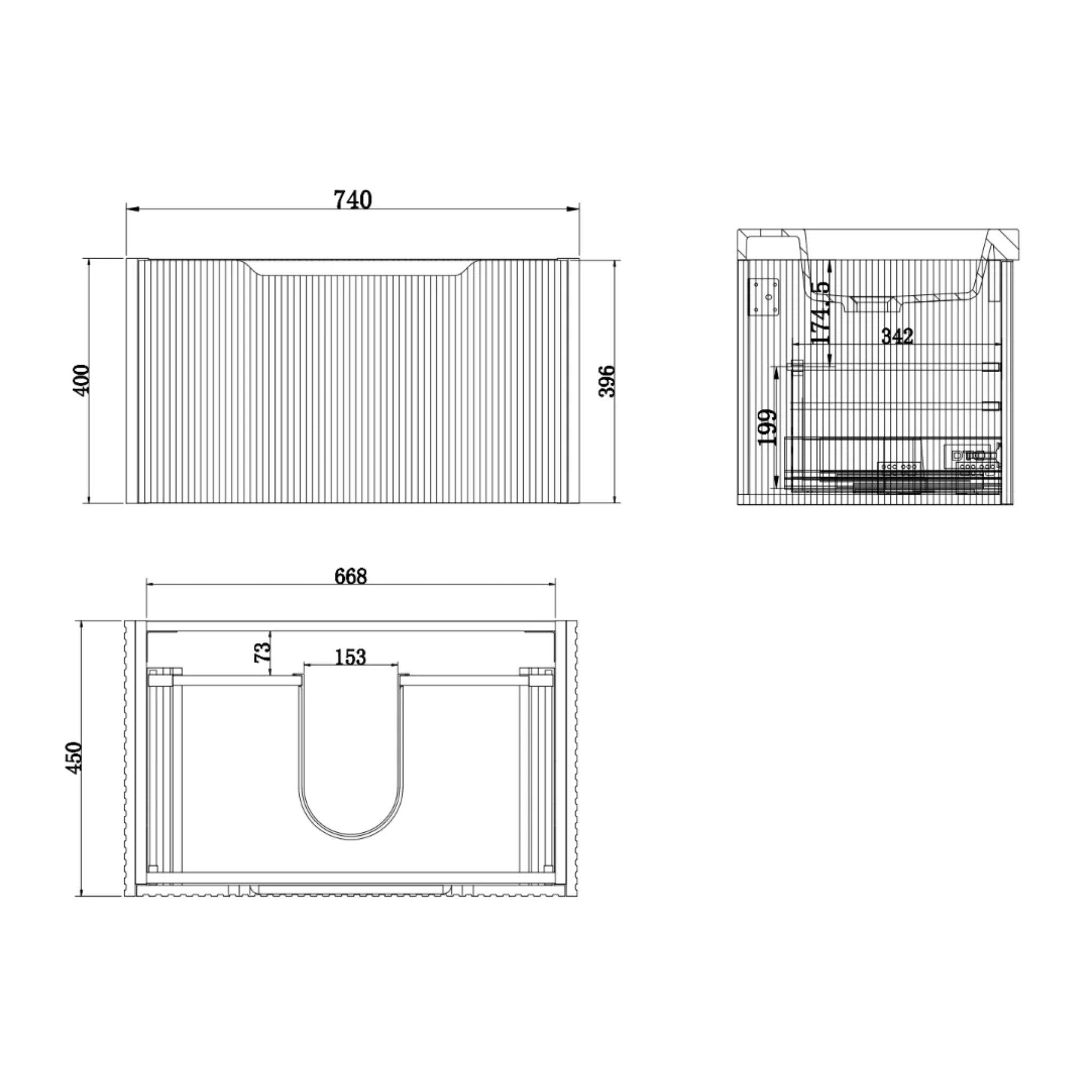 RIVA VIENNA MATTE BLACK 750MM SINGLE BOWL WALL HUNG VANITY