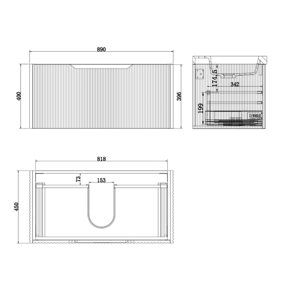 RIVA VIENNA AMERICAN OAK 900MM SINGLE BOWL WALL HUNG VANITY