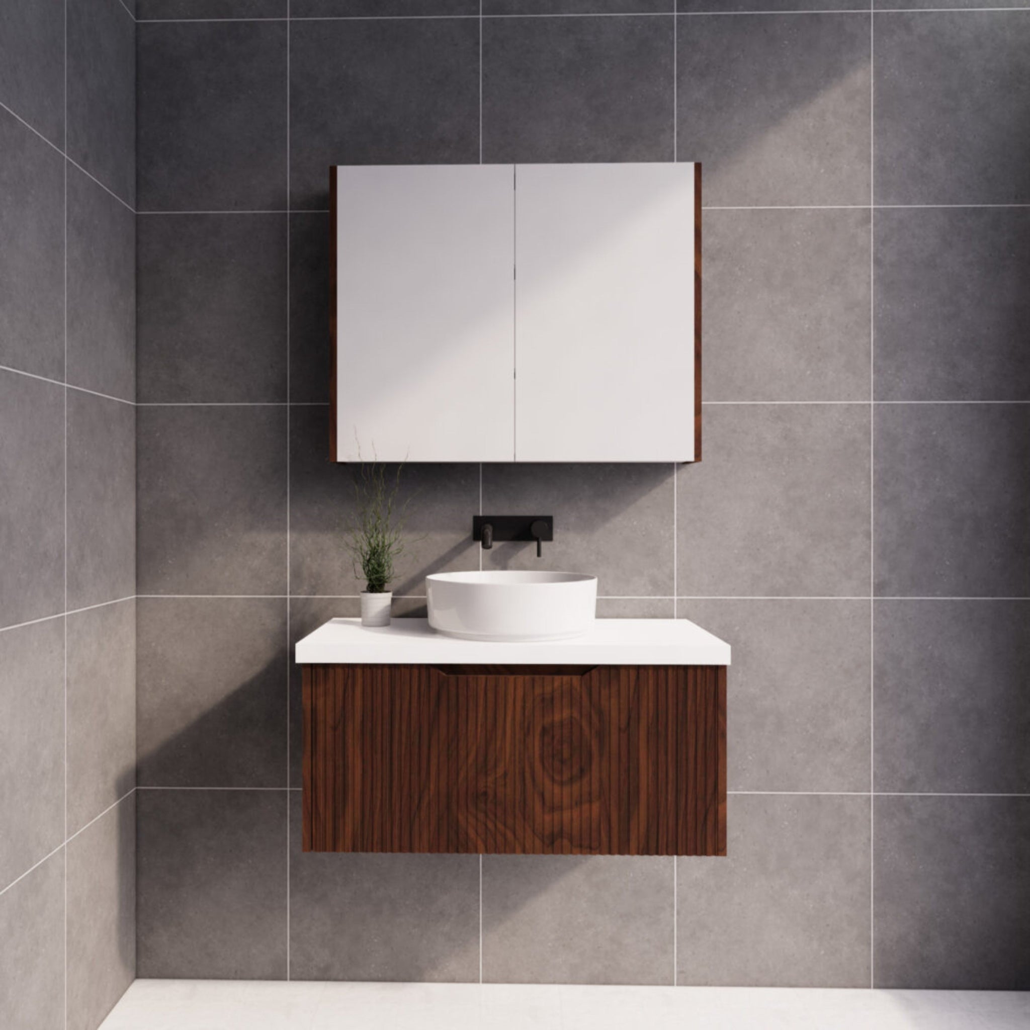 RIVA VIENNA BROWN OAK 900MM SINGLE BOWL WALL HUNG VANITY