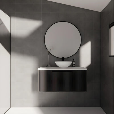 RIVA VIENNA MATTE BLACK 900MM SINGLE BOWL WALL HUNG VANITY