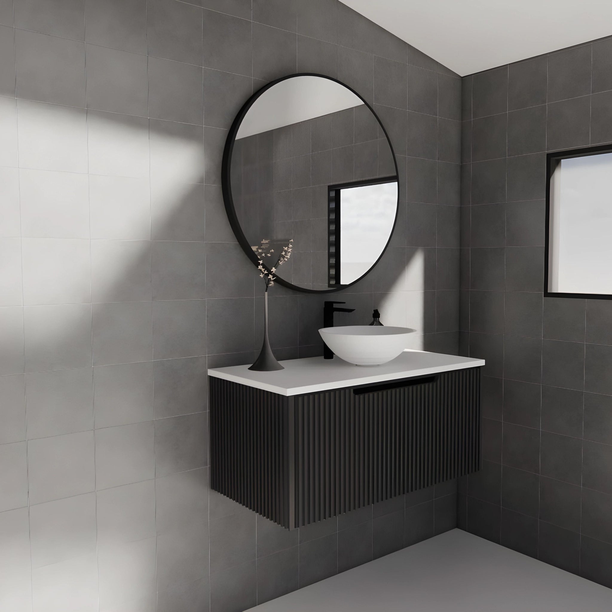 RIVA VIENNA MATTE BLACK 900MM SINGLE BOWL WALL HUNG VANITY