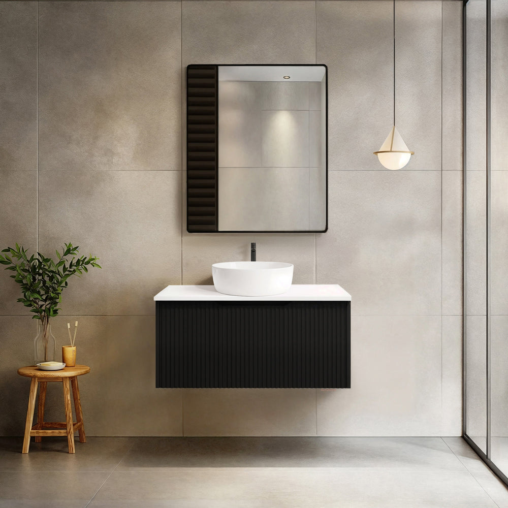 RIVA VIENNA MATTE BLACK 900MM SINGLE BOWL WALL HUNG VANITY