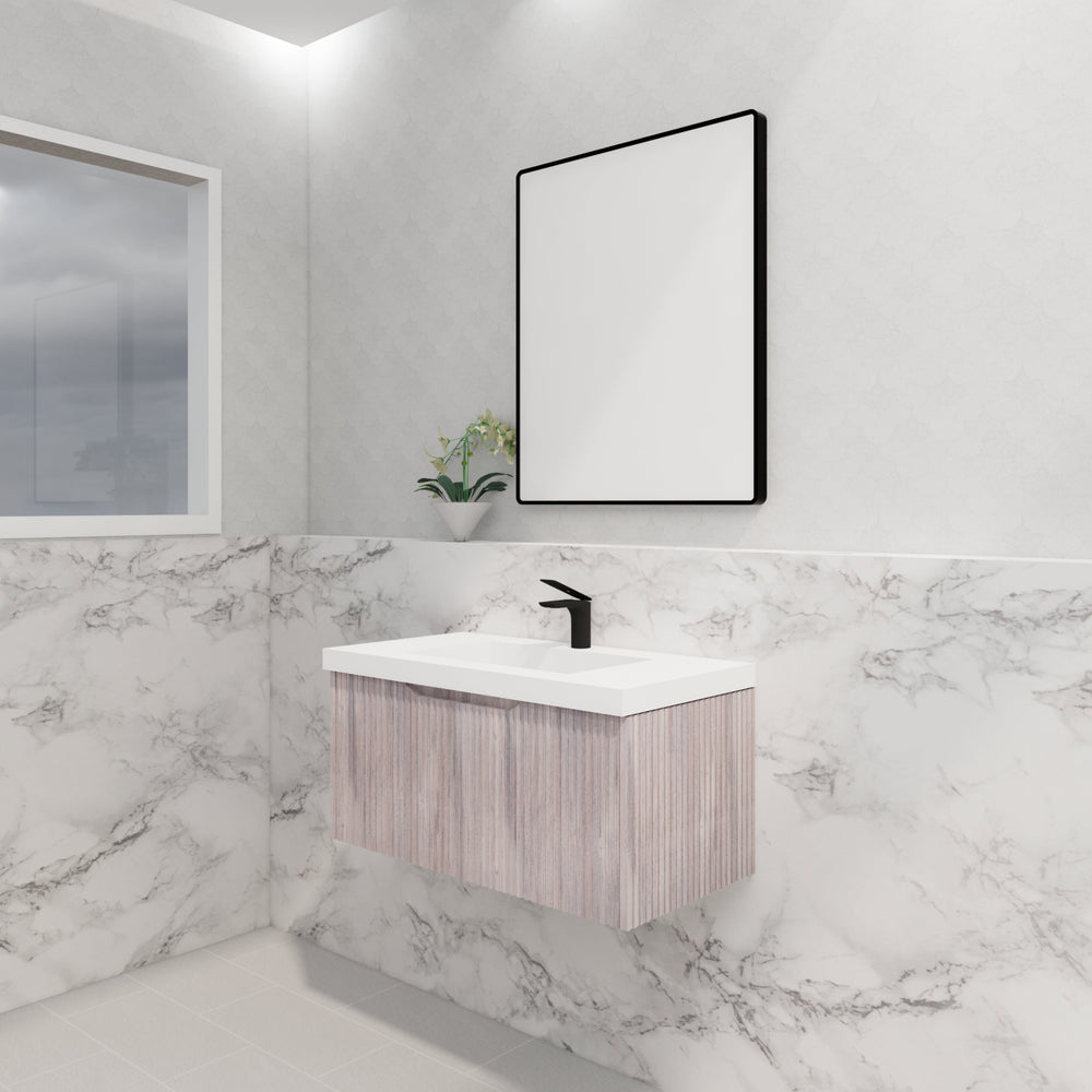 RIVA VIENNA WHITE OAK 900MM SINGLE BOWL WALL HUNG VANITY