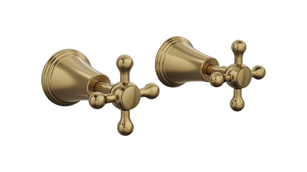 LINSOL VINTAGE CROSS HANDLE WALL TOP ASSEMBLIES BRUSHED BRASS