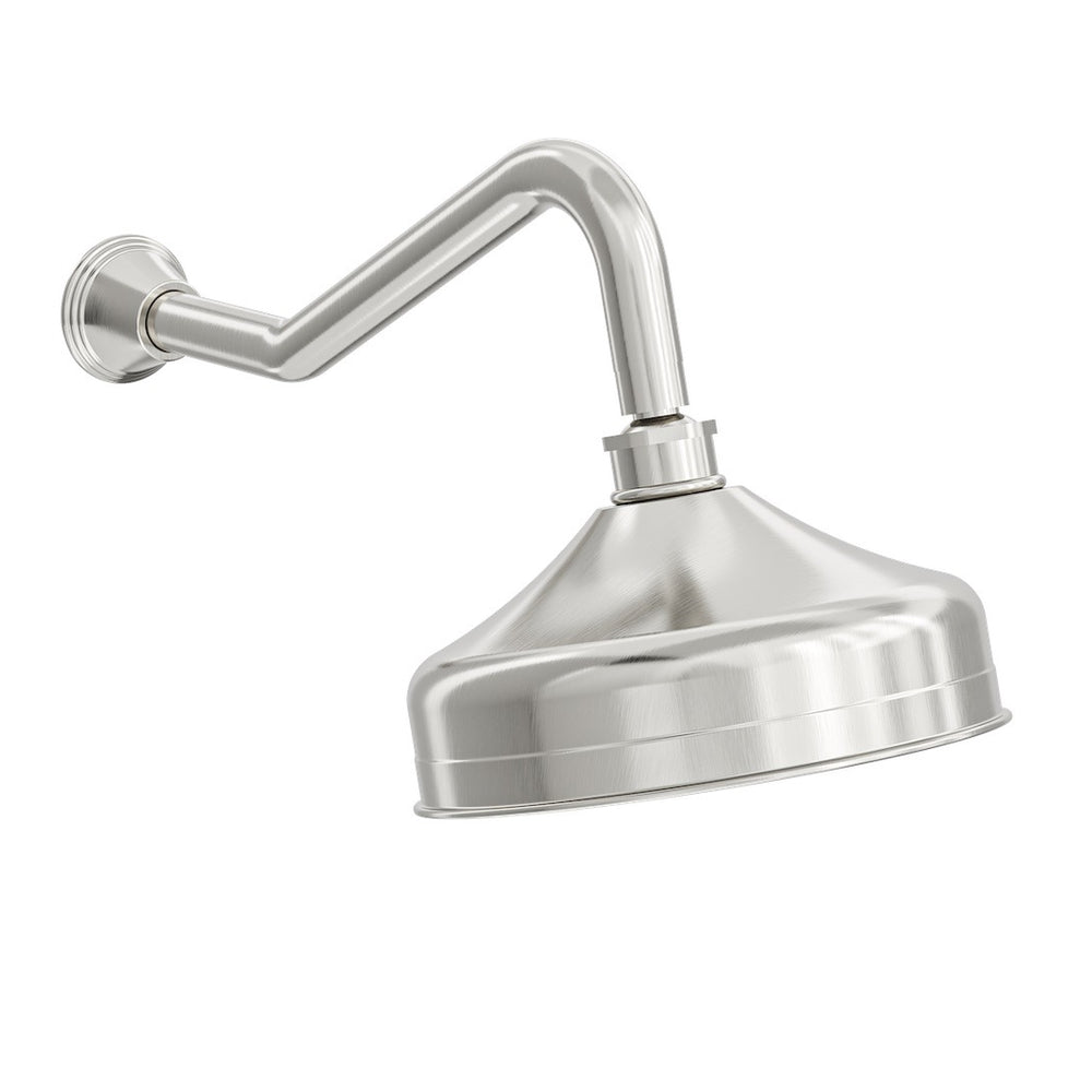 LINSOL VINTAGE SHOWER HEAD AND WALL ARM 205MM BRUSHED NICKEL