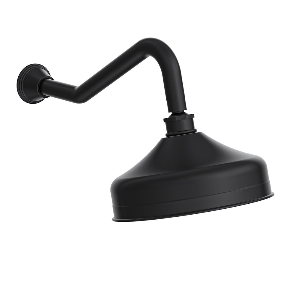 LINSOL VINTAGE SHOWER HEAD AND WALL ARM 205MM MATTE BLACK