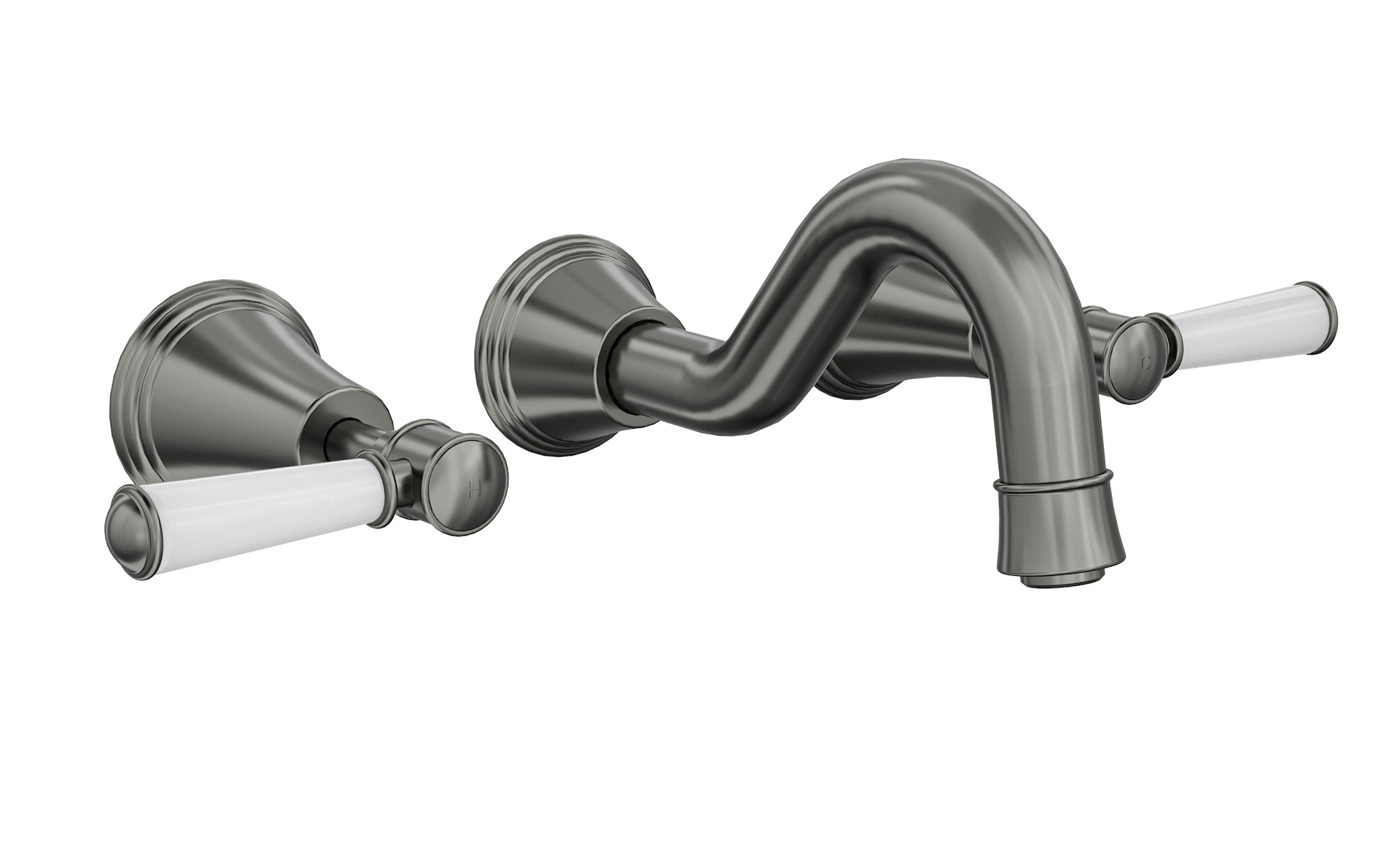 LINSOL VINTAGE LEVER HANDLE BATH SET GUN METAL