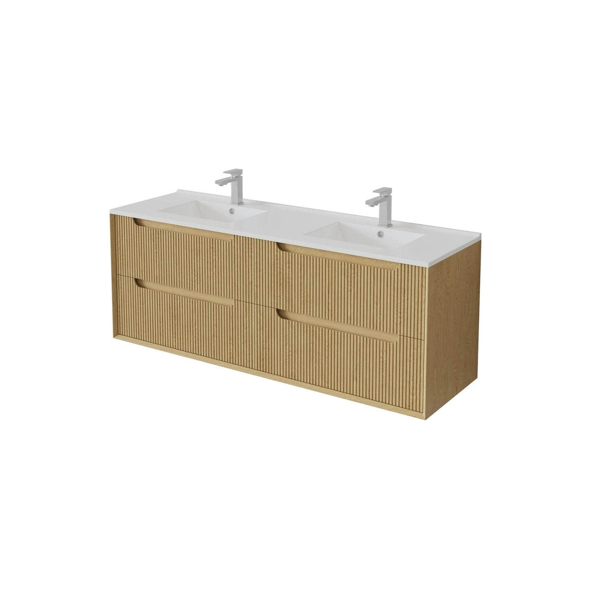 VITO BROOKLYN RED OAK FLUTED 1500MM DOUBLE BOWL WALL HUNG VANITY