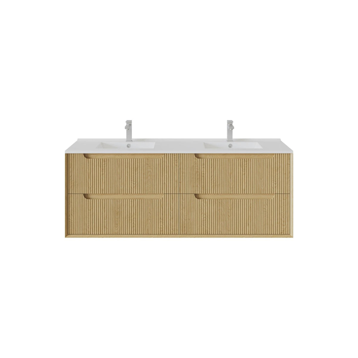 VITO BROOKLYN RED OAK FLUTED 1500MM DOUBLE BOWL WALL HUNG VANITY