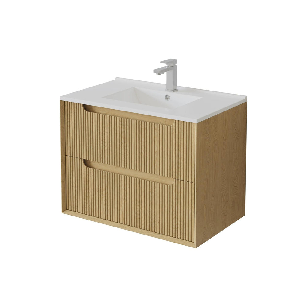 VITO BROOKLYN RED OAK FLUTED 750MM SINGLE BOWL WALL HUNG VANITY