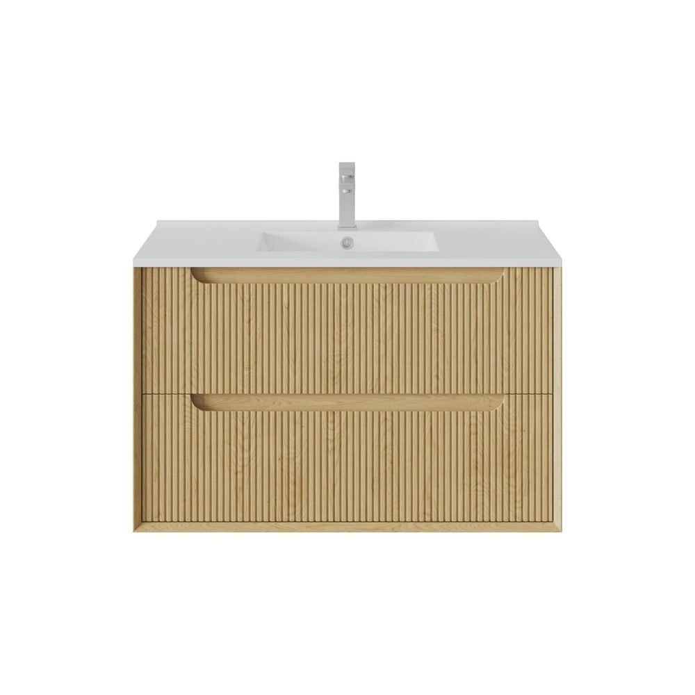 VITO BROOKLYN RED OAK FLUTED 900MM SINGLE BOWL WALL HUNG VANITY