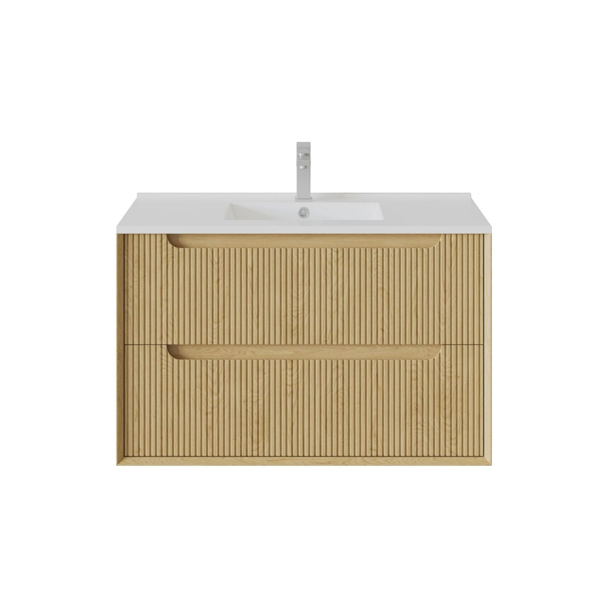VITO BROOKLYN RED OAK FLUTED 900MM SINGLE BOWL WALL HUNG VANITY