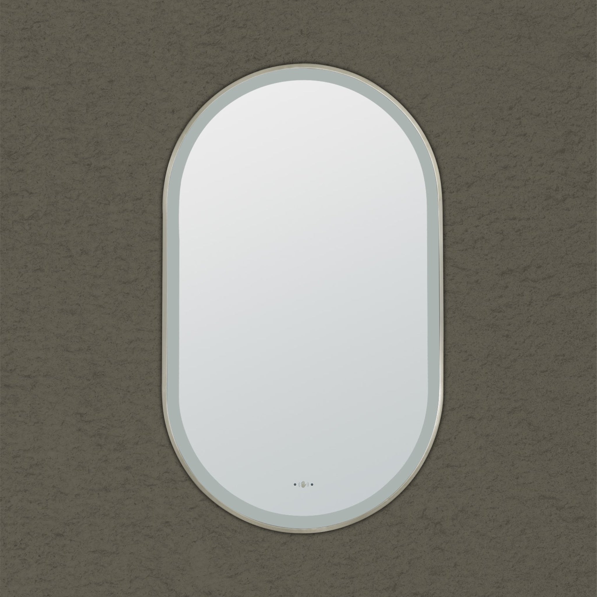 VITO LIRRA OVAL IRON FRAMED LED MIRROR BRUSHED NICKEL 450X900MM
